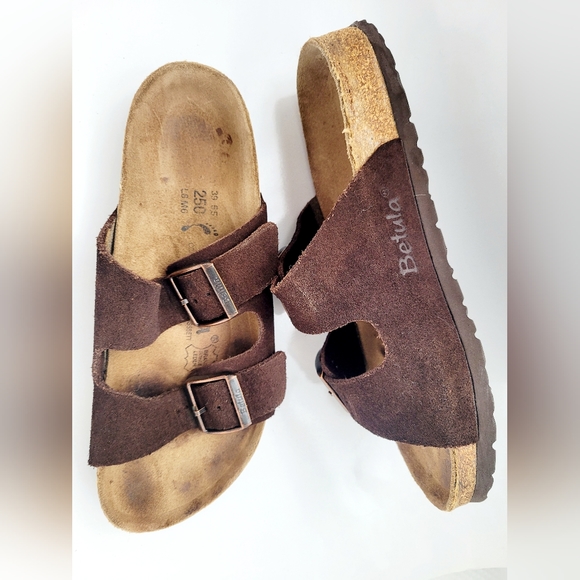 Birkenstock Shoes - Birkenstock Betula Women's Brown Genuine Suede Leather Slide Sandals US 8